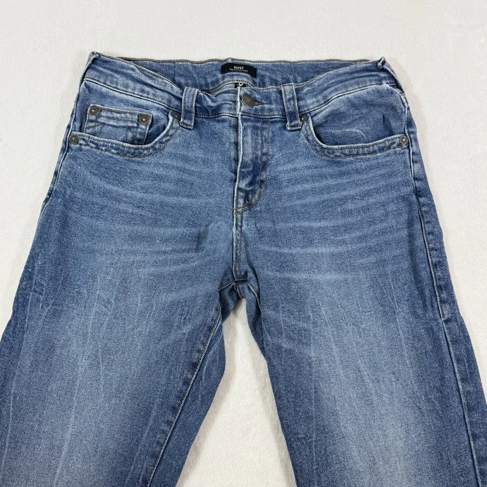 True Religion Ricky Relaxed Straight Jeans Mens 32x33 Blue Stretch USA *Flaw*